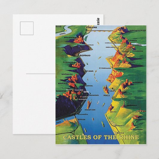 Castles op de Rijn, Duitsland,  Briefkaart (Voorkant / Achterkant)