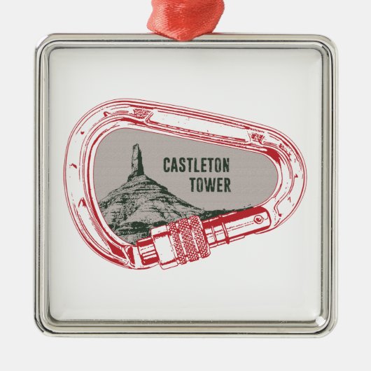 Castleton Tower, klimmer Carabiner Metalen Ornament (Voorkant)