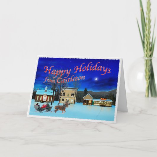 Castleton Vermont op een winternacht Feestdagen Kaart (Voorkant)