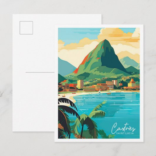 Castries Saint Lucia Vintage reisillustratie Briefkaart (Voorkant / Achterkant)
