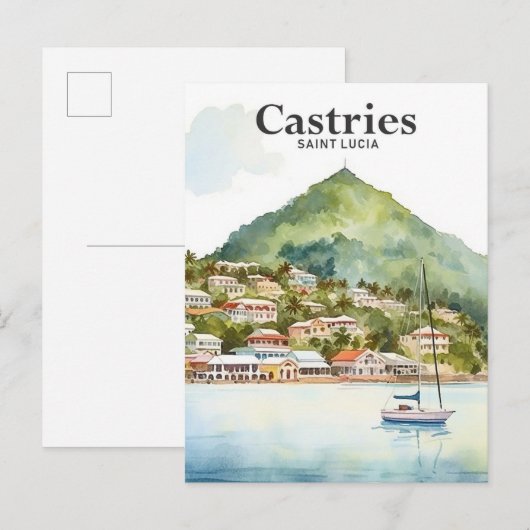 Castries Saint Lucia Waterverf Schilderij Reizen Briefkaart (Voorkant / Achterkant)