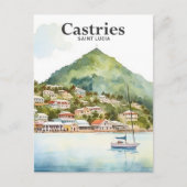 Castries Saint Lucia Waterverf Schilderij Reizen Briefkaart (Voorkant)