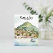 Castries Saint Lucia Waterverf Schilderij Reizen Briefkaart (Staand voorkant)