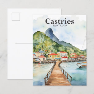 Castries Saint Lucia Waterverf Schilderij Reizen Briefkaart