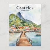 Castries Saint Lucia Waterverf Schilderij Reizen Briefkaart (Voorkant)