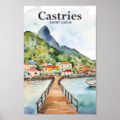 Castries Saint Lucia Waterverf Schilderij Reizen Poster (Voorkant)