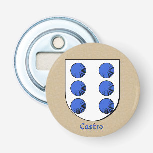Castro Heraldic Arms on Parchment Style Back Button Flesopener