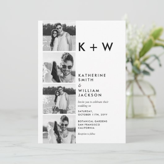 Casual 4 Initialen van Foto Booth All in One Weddi Kaart (Staand voorkant)