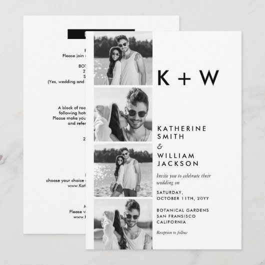 Casual 4 Initialen van Foto Booth All in One Weddi Kaart (Voorkant / Achterkant)