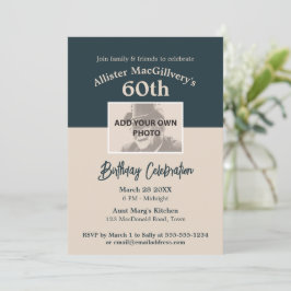 Casual 60e Verjaardagsuitnodiging met Foto - Blauw Kaart