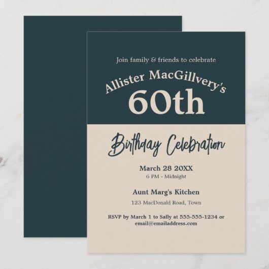 Casual 60e Verjaardagsuitnodiging voor Hem Kaart (Voorkant / Achterkant)