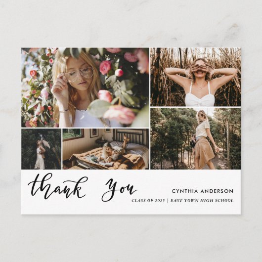 Casual Afstuderen Bedankt Script Photo Collage Briefkaart (Voorkant)