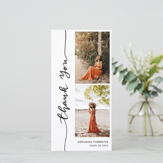 Casual Afstuderen foto | Elegant bedankscript Bedankkaart (Staand voorkant)