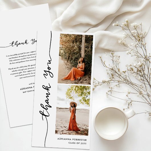 Casual Afstuderen foto | Elegant bedankscript Bedankkaart