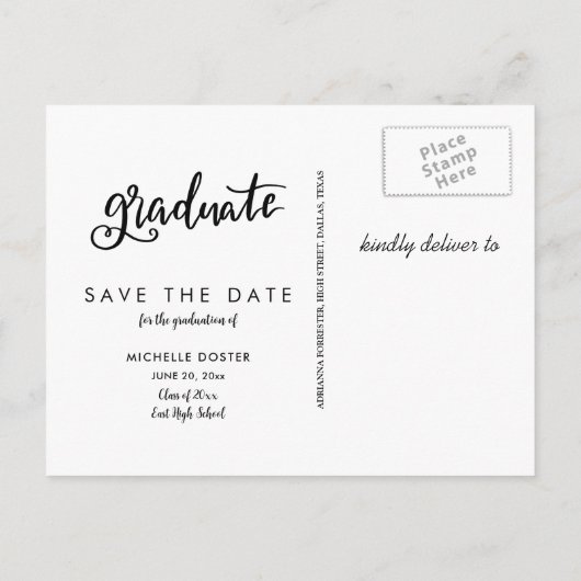 Casual Afstuderen handgeschreven script | Foto Aankondigingskaart (Achterkant)