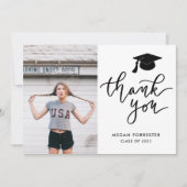 Casual Afstuderen Pet Handgeschreven Dank u Foto Bedankkaart (Voorkant)