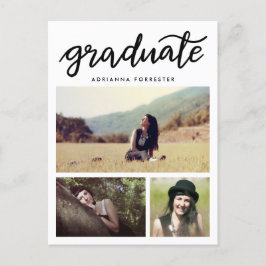 Casual Afstuderen script drie foto's Uitnodiging Briefkaart