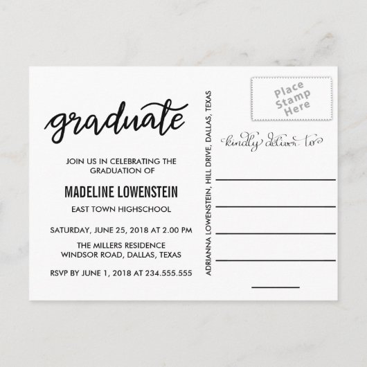 Casual Afstuderen script drie foto's Uitnodiging Briefkaart (Achterkant)