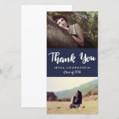 Casual Afstuderen Twee foto Dank je Navy Blue Bedankkaart (Voorkant / Achterkant)