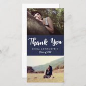 Casual Afstuderen Twee foto Dank je Navy Blue Bedankkaart (Voorkant / Achterkant)