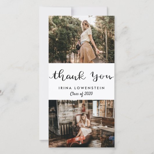 Casual Afstuderen Twee Foto Dank u Manuscript Bedankkaart (Voorkant)