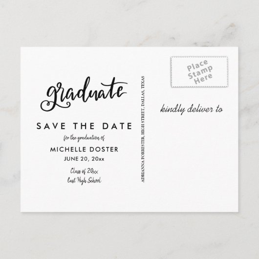 Casual Afstuderen zwart script handgeschreven | Fo Aankondigingskaart (Achterkant)