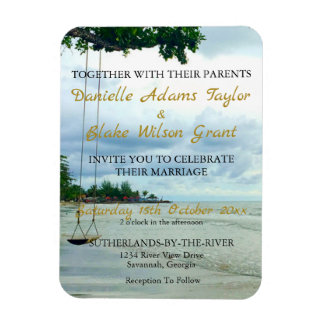 Casual Beach Swing Gold Calligraphy Wedding Invite Magneet