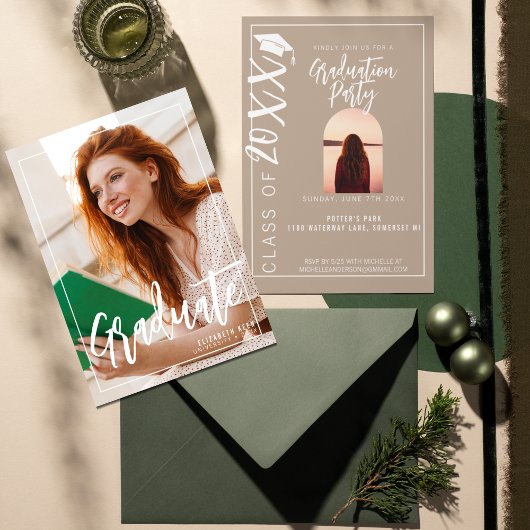 Casual Beige Twee foto Senior Afstuderen Kaart