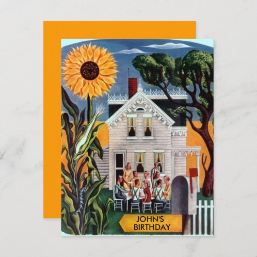 CASUAL BIRTHDAY-PARTIJINVITATIE ~ EZ2 AANGEPASTE M KAART (Voorkant / Achterkant)