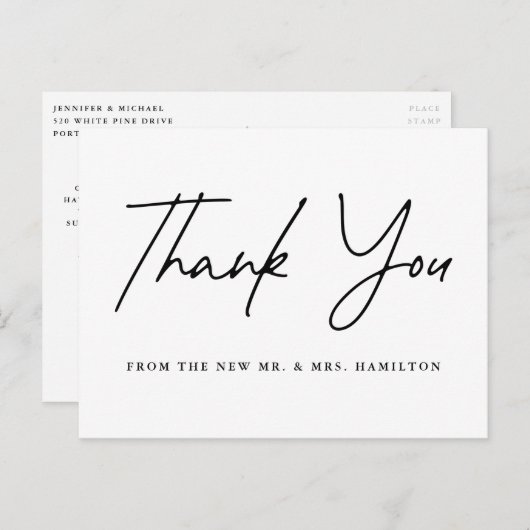 Casual Black Script Weddenschap Hartelijk dank Briefkaart (Voorkant / Achterkant)