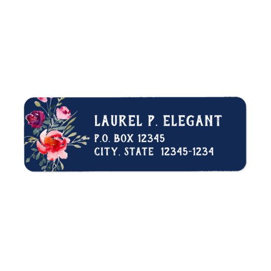Casual blauw Floral Return Address Label (Voorkant)