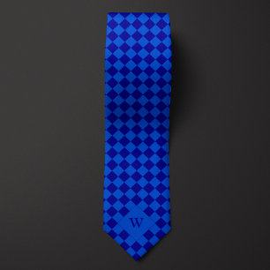 Casual blauw geruit monogram stropdas