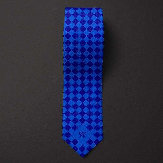 Casual blauw geruit monogram stropdas