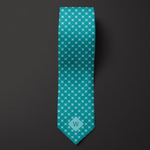 Casual Blauwgroen Cirkels Monogram Stropdas