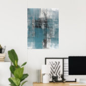 'Casual' Blauwgroen en zwart Abstract Poster afdru (Thuiskantoor)