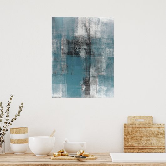 'Casual' Blauwgroen en zwart Abstract Poster afdru (Keuken)