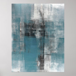 'Casual' Blauwgroen en zwart Abstract Poster afdru