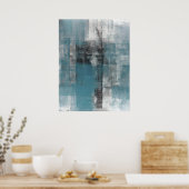 'Casual' Blauwgroen en zwarte Abstracte kunstschil Poster (Keuken)