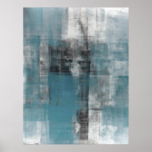 'Casual' Blauwgroen en zwarte Abstracte kunstschil Poster (Voorkant)