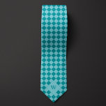Casual Blauwgroen geruit monogram Stropdas<br><div class="desc">Deze stropdas heeft blauwgroen geruite vierkanten op een lichtere monochromatische achtergrond, waardoor een casual maar geavanceerd ontwerp ontstaat dat mannen zal aanspreken met een ontspannen gevoel van mode. Het bevat een monogram, om een gepersonaliseerde touch of fun toe te voegen. Zorg ervoor dat u de bijpassende sokken met hetzelfde ontwerp...</div>