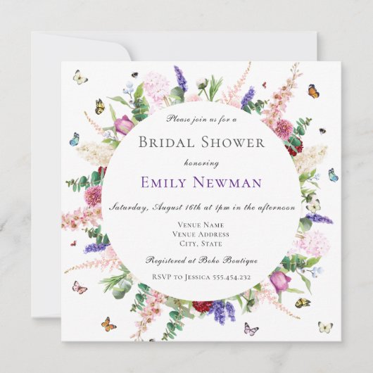 Casual Bloemen & Vlinders Vrijgezellenfeest Kaart (Voorkant)