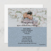 Casual Blue Photo QR Code Wedding Invitation Kaart (Voorkant / Achterkant)