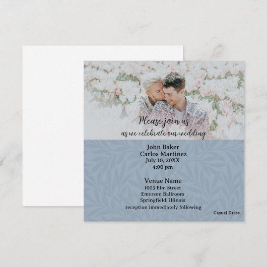 Casual Blue Photo QR Code Wedding Invitation Kaart (Voorkant / Achterkant)