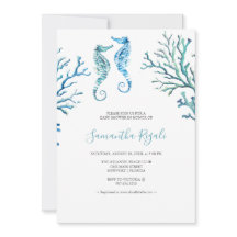 Casual Blue Seahorse Waterverf Baby shower Uitnodi