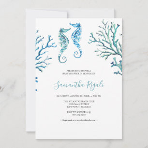 Casual Blue Seahorse Waterverf Baby shower Uitnodi