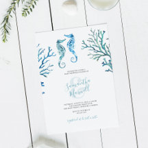 Casual Blue Seahorse Waterverf Baby shower Uitnodi