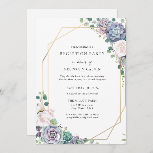 Casual Boho Succulent Wedding Reception Uitnodigin Kaart (Voorkant / Achterkant)