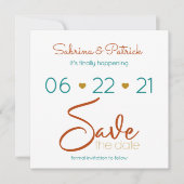 Casual BOHO Vet Blauwgroen Rust Gold Opslaan Datum Kaart (Voorkant)