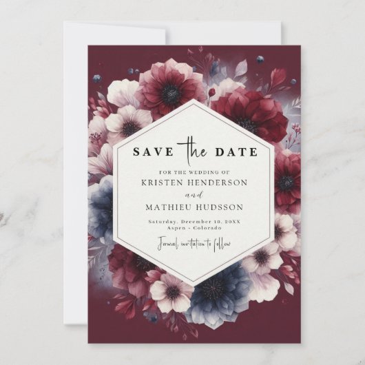 Casual Bourgondische bruiloft Save The Date (Voorkant)