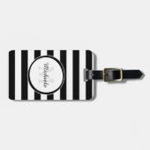 Casual brede zwarte en witte strepen met monogram bagagelabel (Voorkant horizontaal)